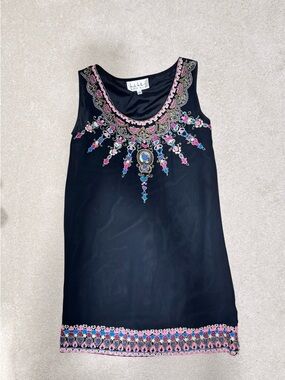 Nicole Miller Studio Colorful Embellished Black Tank Dress - size P